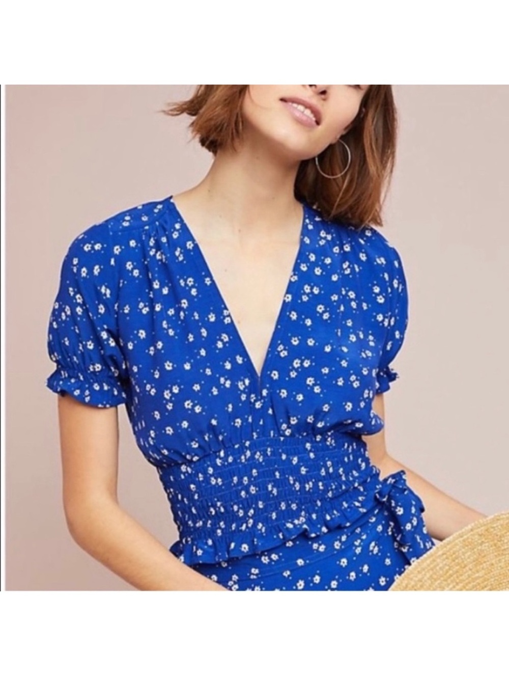 Anthropologie Faithfull the Brand‎ • NWT Betina Blue Smocked Floral Top Small